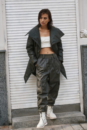 Free-form leather trousers