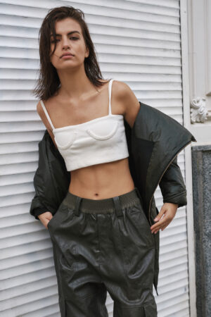 Free-form leather trousers