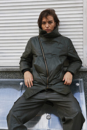 Free-form leather trousers